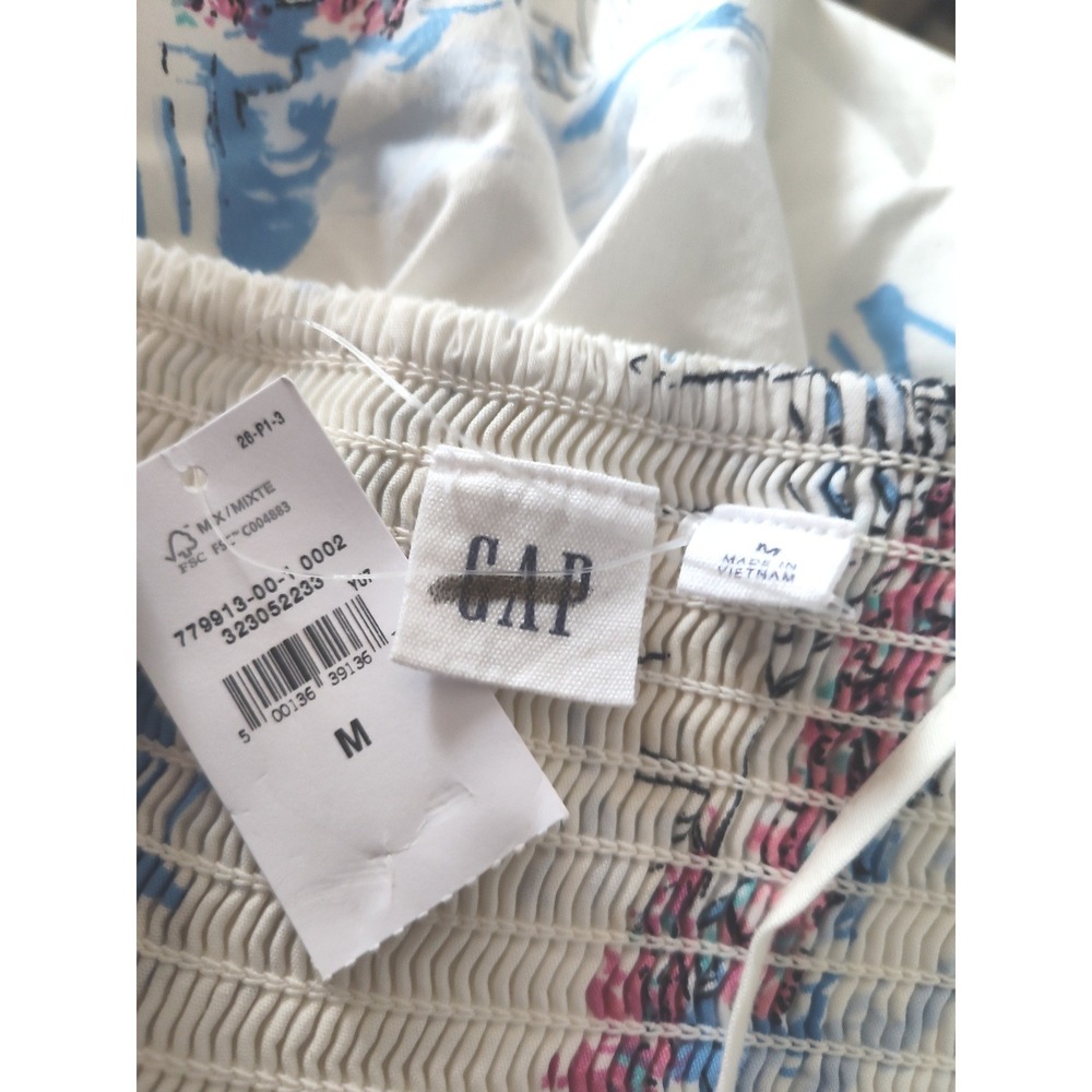New Gap Dress Medium Fit & Flare Midi Vacationland White Spaghetti Strap Cotton - Picture 7 of 12